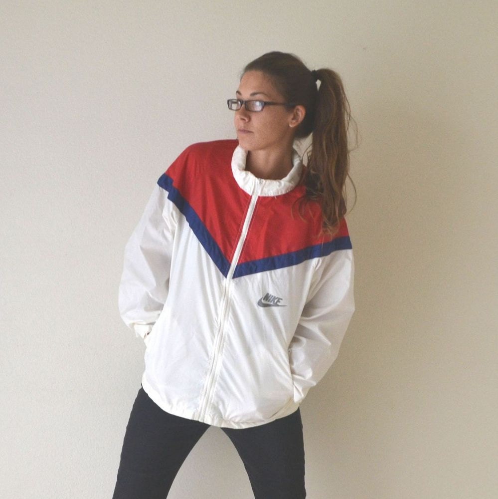 blue white and red nike windbreaker