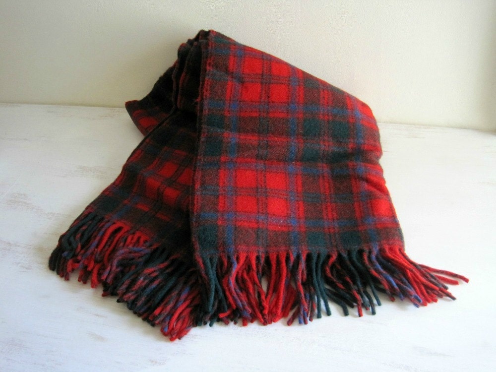 Vintage Pendleton Wool Plaid Blanket Red Blue & Green