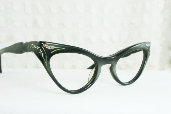 1950s Cat Eye Glasses Vintage 50s Eyeglasses Black by DIAeyewear