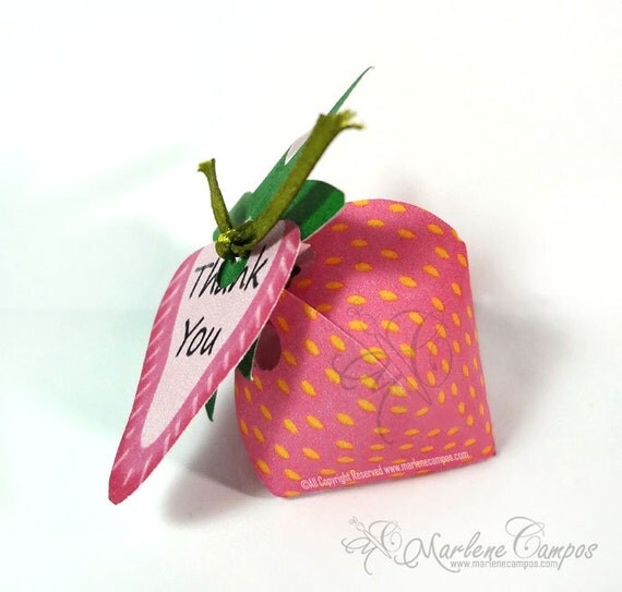 INSTANT DOWNLOAD - Big Pink Strawberry Printable, Favor Box, Printable Box, treat holder, Party Supply - Paper Art by MC Il_570xn