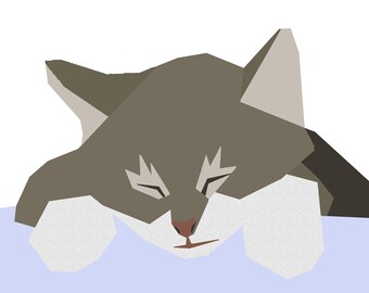 Sleeping tabby kitten paper-piecing quilt pattern, PDF