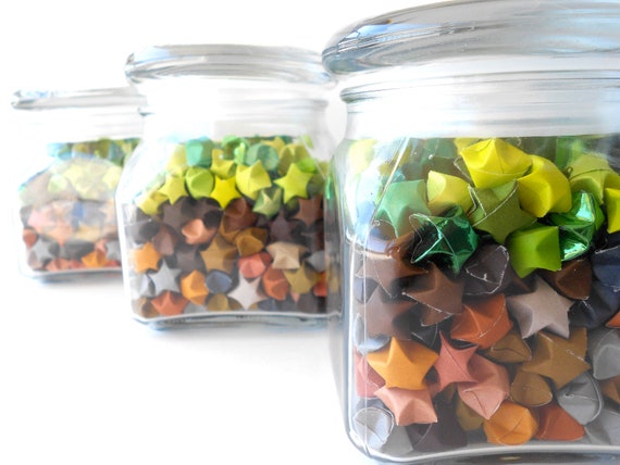 Origami Stars in a Jar Resembling a Grass and Dirt by LigiaClaudia