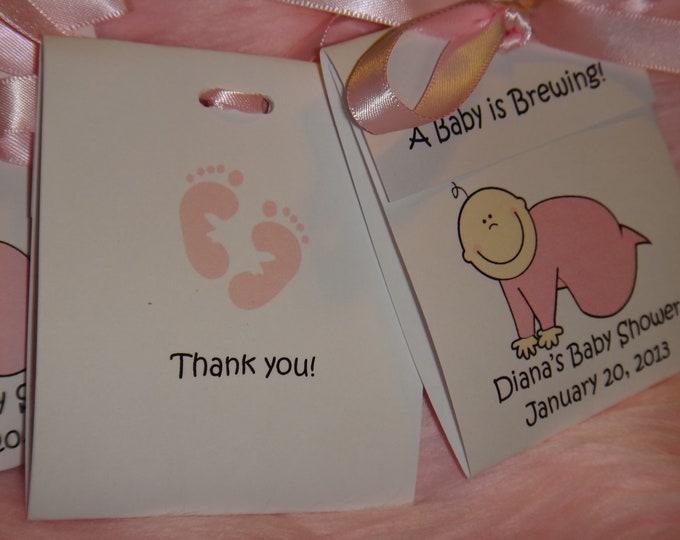 Sweet and Adorable Crawling Baby Baby Shower Tea Bag Favors Caucasion African American