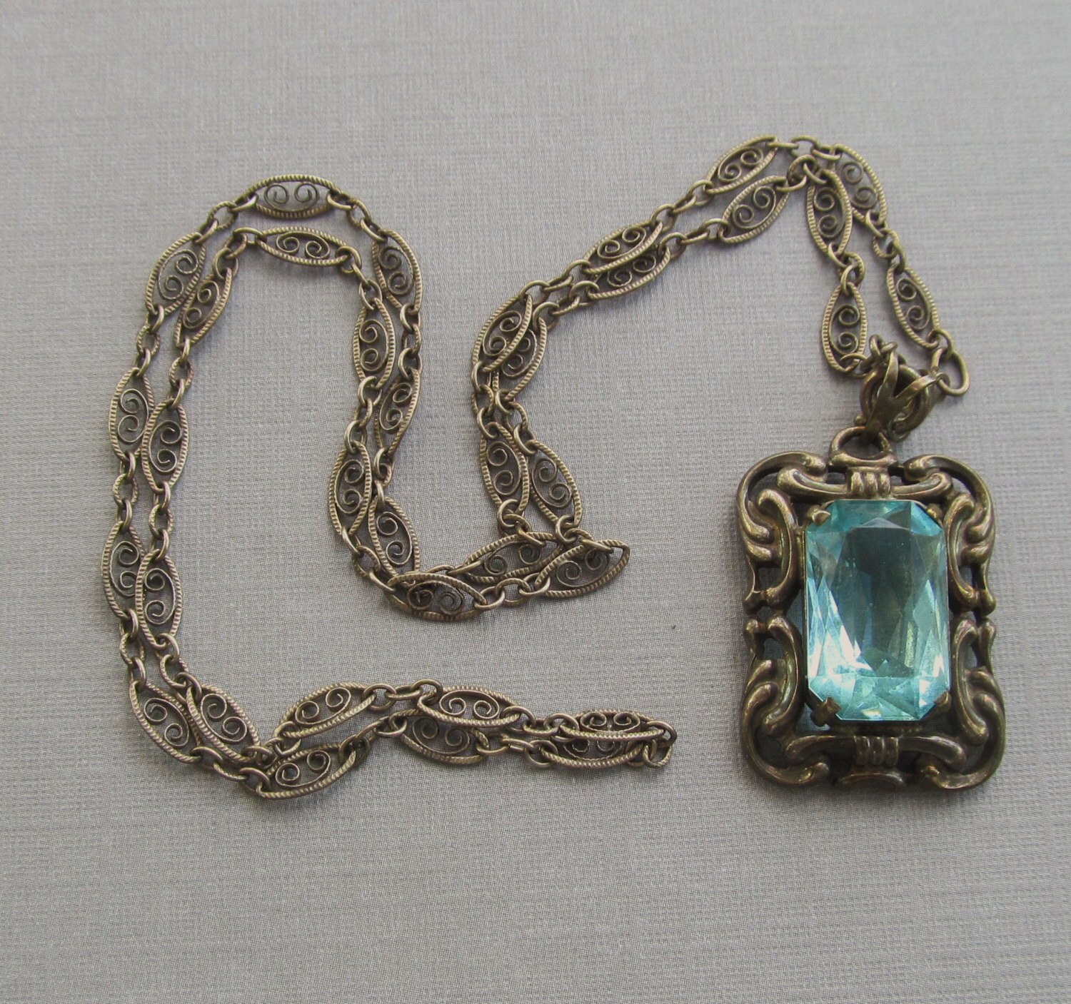 Art Deco Necklace Antique 835 Silver European Pendant Blue