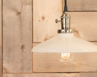Hanging Pendant Light With White Enamel Shade