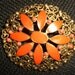 Vintage Brass Enamel Orange Flower Filigree Brooch Pin 1960s Gold Tone Bright