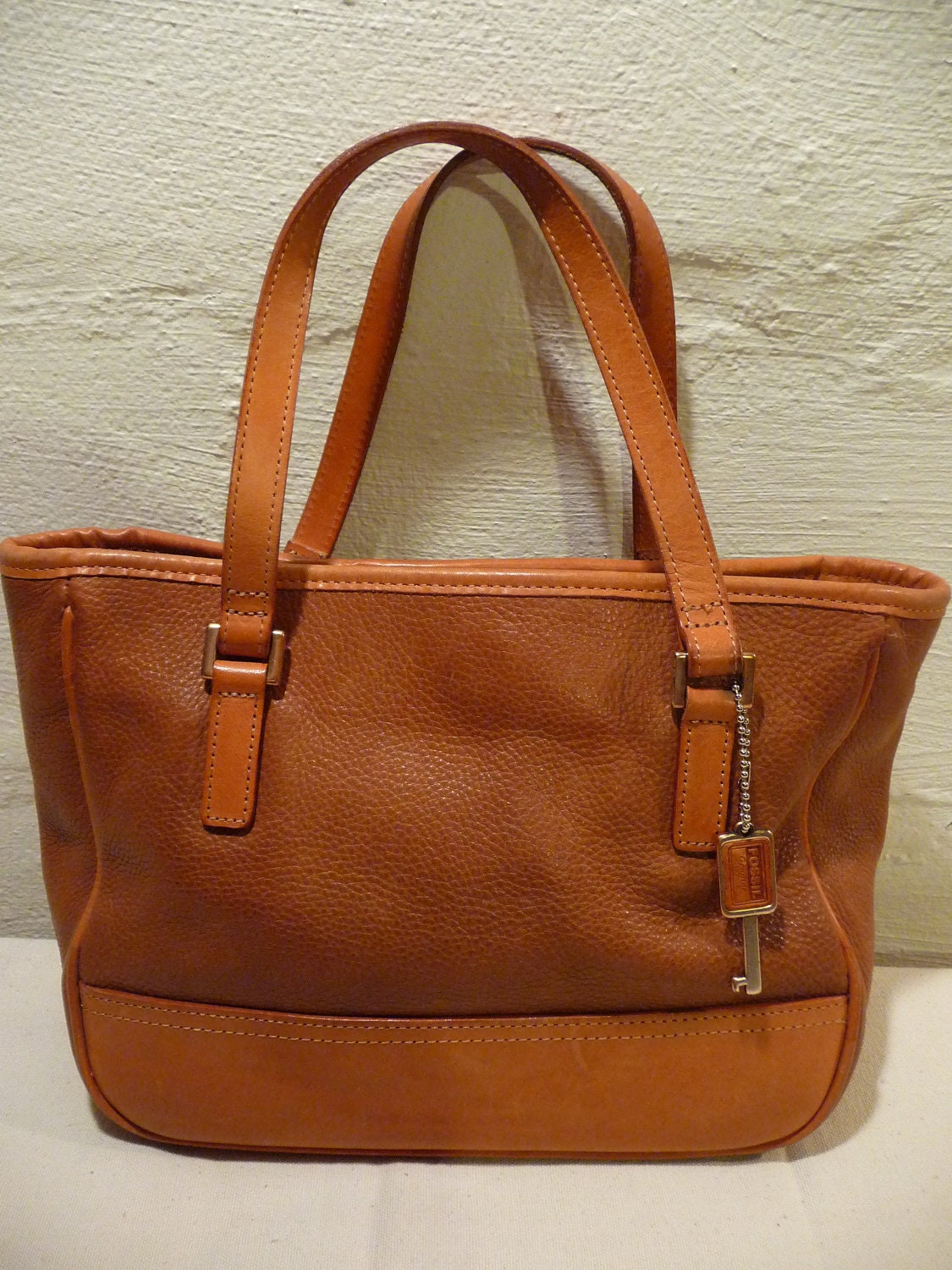 Vintage Fossil Leather Tote Camel Color Pebbled Leather