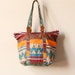 Navajo Print Canvas Tote Bag, vintage 80s 90s warm fall color Native American tribal Southwestern boho oversized book satchel purse