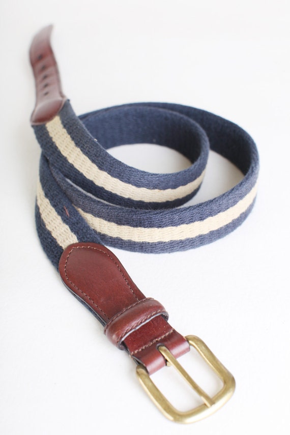 Size 38 Striped Woven Canvas Belt LL Bean Belt by thisvintagething