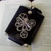 Steampunk Flask (F86) - Black Leather Holster - 8 ounce Stainless Steel Flask - Kraken and Gears - Swarovski Crystals