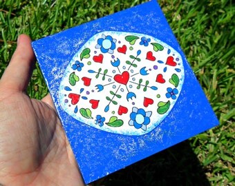Art Block - dutch blue tile design with hearts and flowers oval