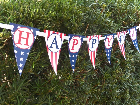 July Fourth Bunting Banner Printable - Red White and Blue - 4th of July -Stars and Stripes Collection Il_570xn