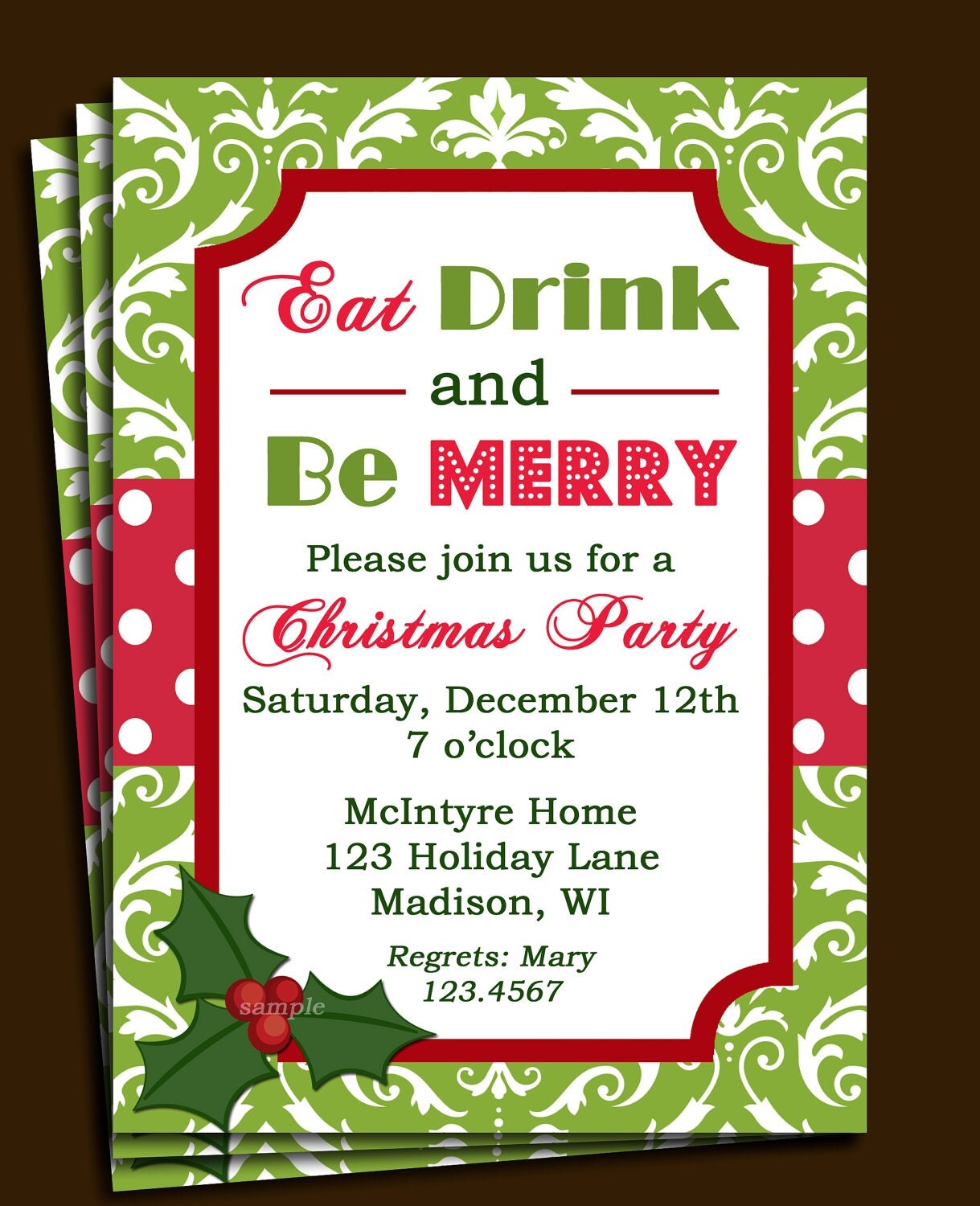 Christmas Party Invitation Printable Or Printed With FREE