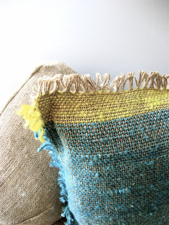 Woven Jute Pillow throw Pillow Color Block