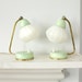 RESERVED. Pair of Vintage Midcentury Lamps. White Lampshade, Mint Green and Brass Detail.
