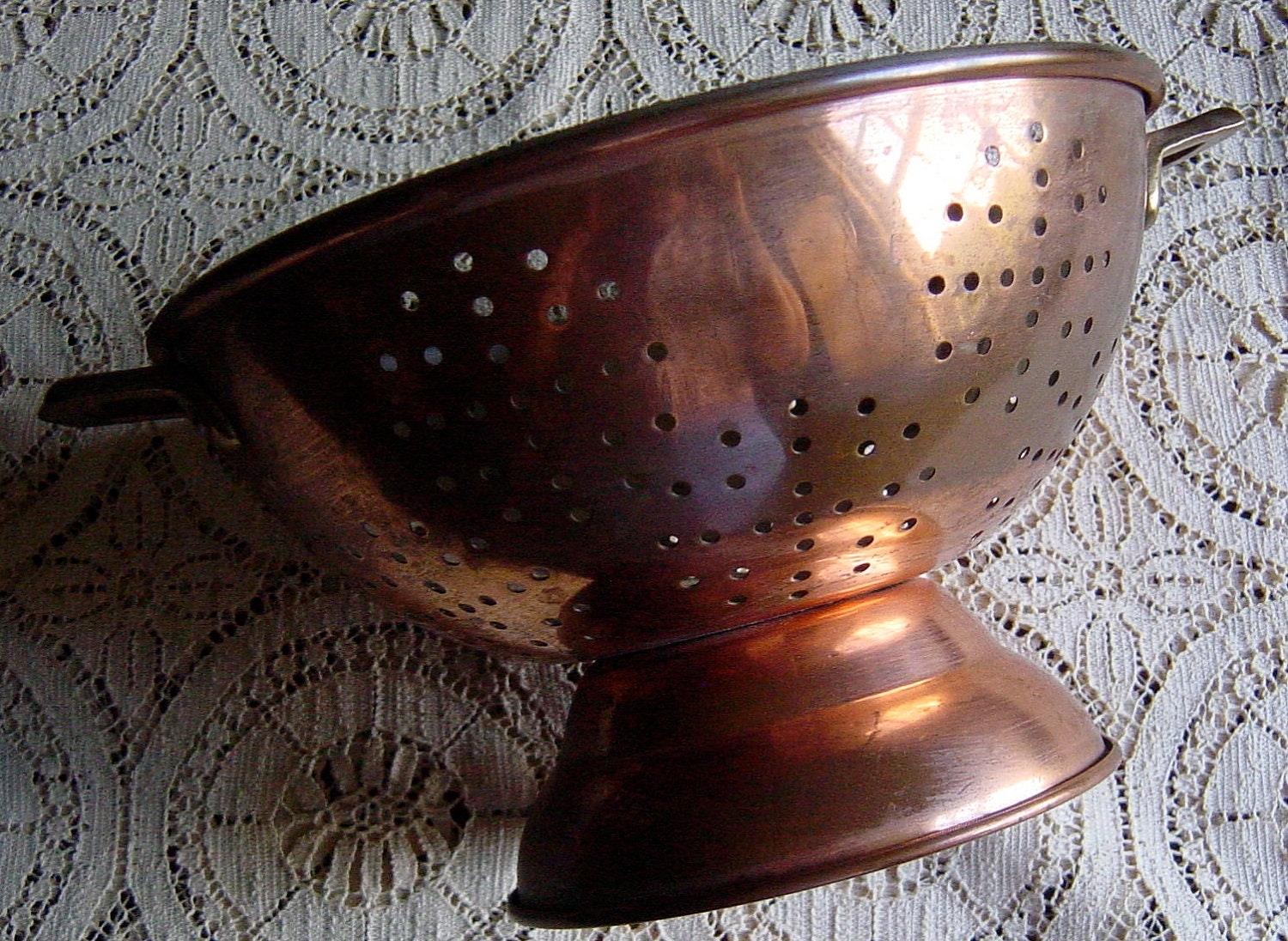 Vintage Copper Strainer French Country Bowl