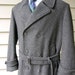 vintage Botany 500 Men's heavy wool Overcoat. Double breasted - Belted waist. Black & Gray Tweed. Size 40