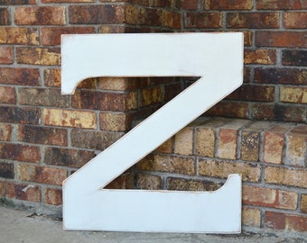 24" Wooden Letter Z, Classic Font in Distressed White - all letters available in many colors