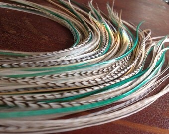 Light Cream Ocean Turquoise Feather Extension 6 XL Bonded Soft Women Accessory Hair Feathers for Feather Hair Extensions plume cheveux