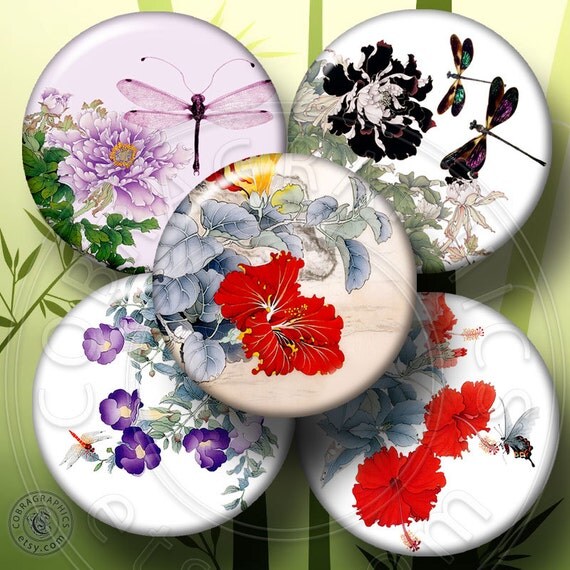 Oriental Flower Designs 2.625 and 1.313 circles by CobraGraphics