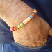 Men's Bracelet with Resin Multicolor, Hand Carved Bone and Quartzite Beads and Imperial Jasper
