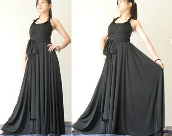 Convertible Wrap Dress Black Infinity Dress Long Maxi Dress/ Plus Size Dress Bridesmaid Dress