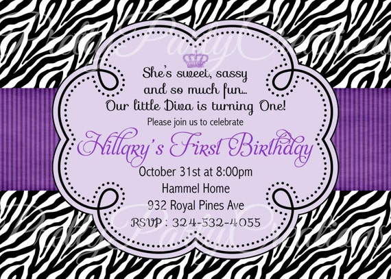 Purple Zebra Print Baby Shower Invitations 3