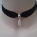 Vintage Style Faux IVORY PEARL Bead Drop Charm Pendant - Black Velvet Ribbon Choker Necklace -wp... or choose another colour velvet