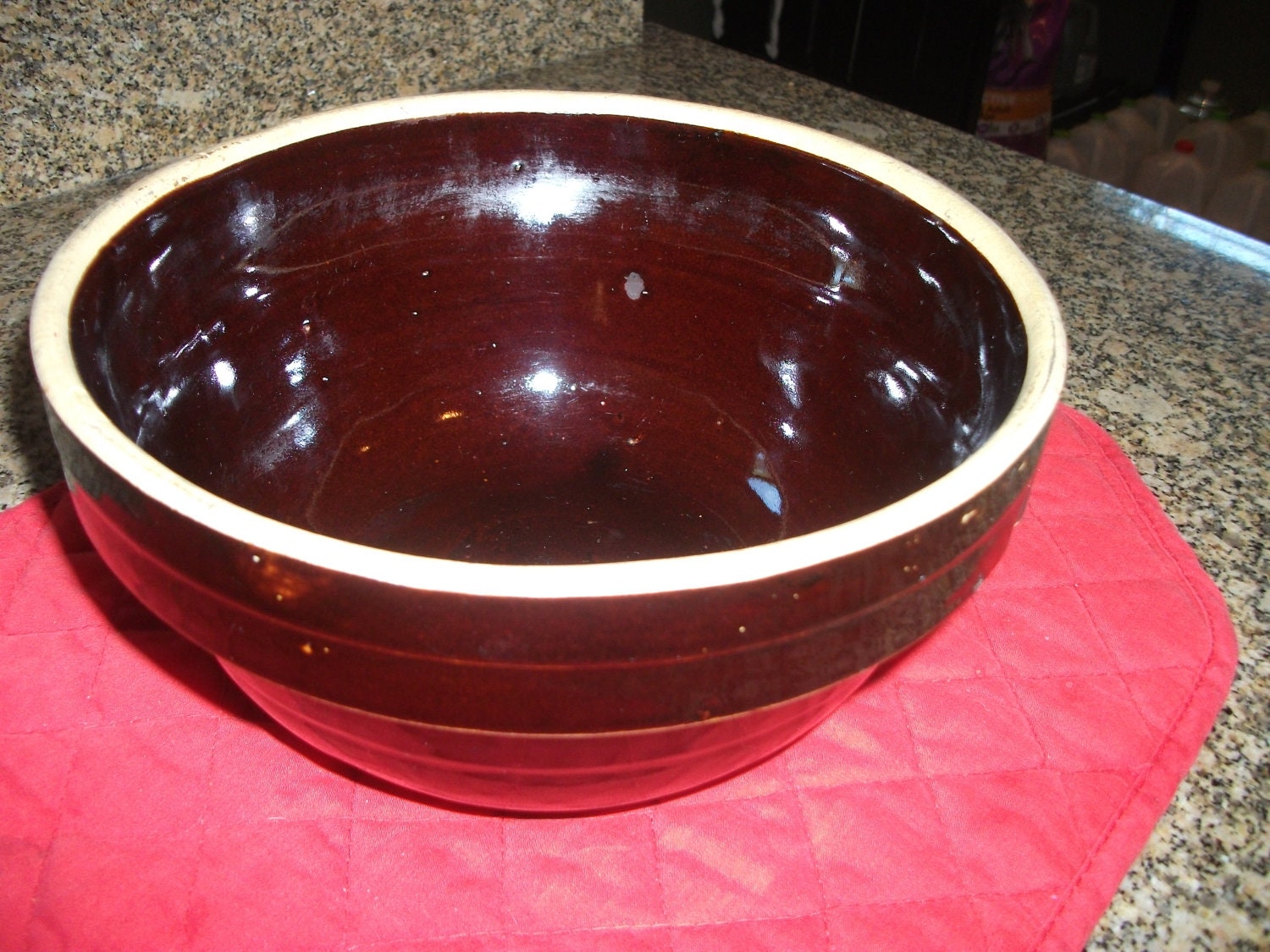 Two Brown crock bowls vintage type by susanshed on Etsy