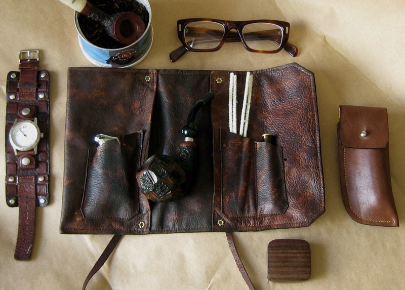 Leather Pipe & Tobacco Pouch in British Tan