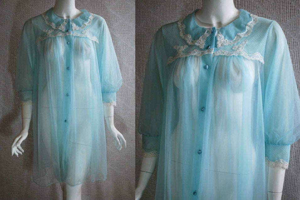 1950s Blue Babydoll Robe Sheer Nylon Val Mode by IntimateRetreat