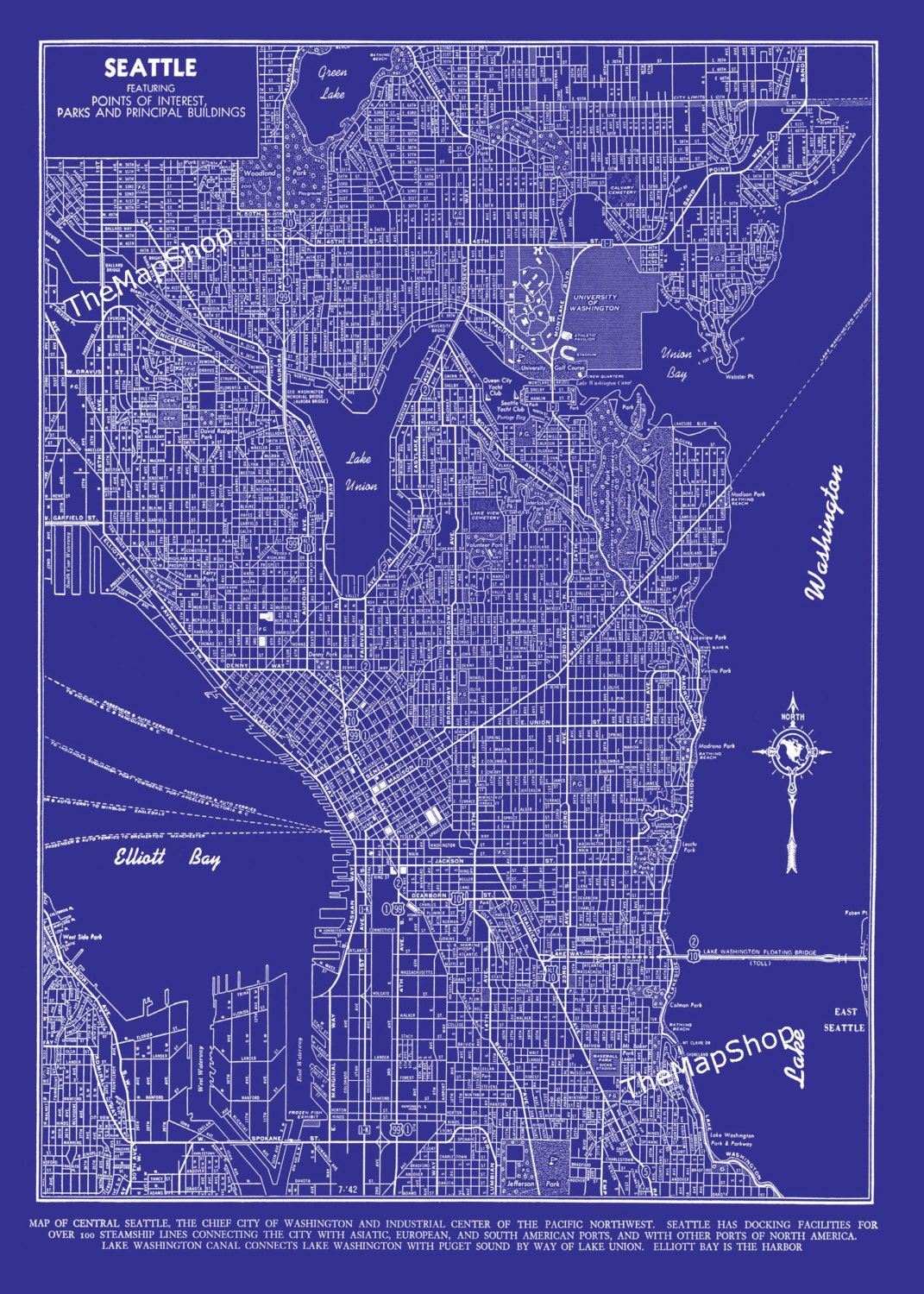 Seattle Map Seattle Blueprint Map Seattle Street Map