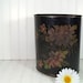 Black and Floral Metal Waste Can - Vintage ToleWare Bin - All Original Hand Painted Flowers