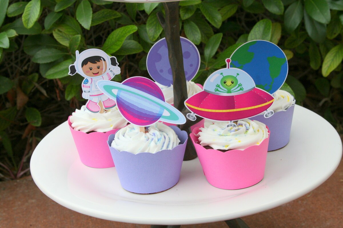 Astronaut Space Girl Party Assorted Cupcake Toppers Set of 12