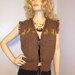 VINTAGE 70's Sweater Vest with Deers and shaggy fringe trim Sz S-M