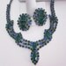 1950s Vintage Emerald Green and Blue Rhinestone Necklace and Earrings Set - Dressy, Party Mad Men Fashion Jewelry from JryenDesigns