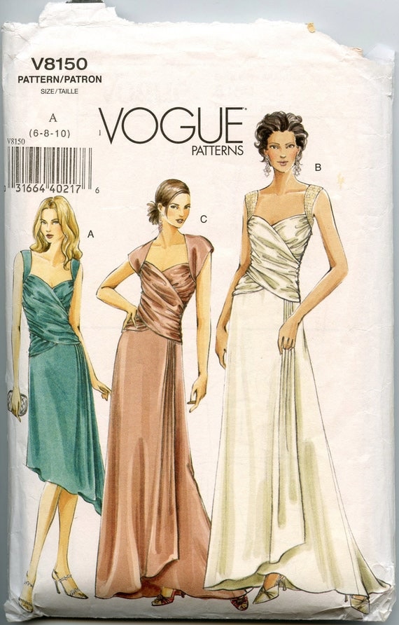  Vogue  V8150 Misses Dress  Pattern Draped Evening Gown Pattern