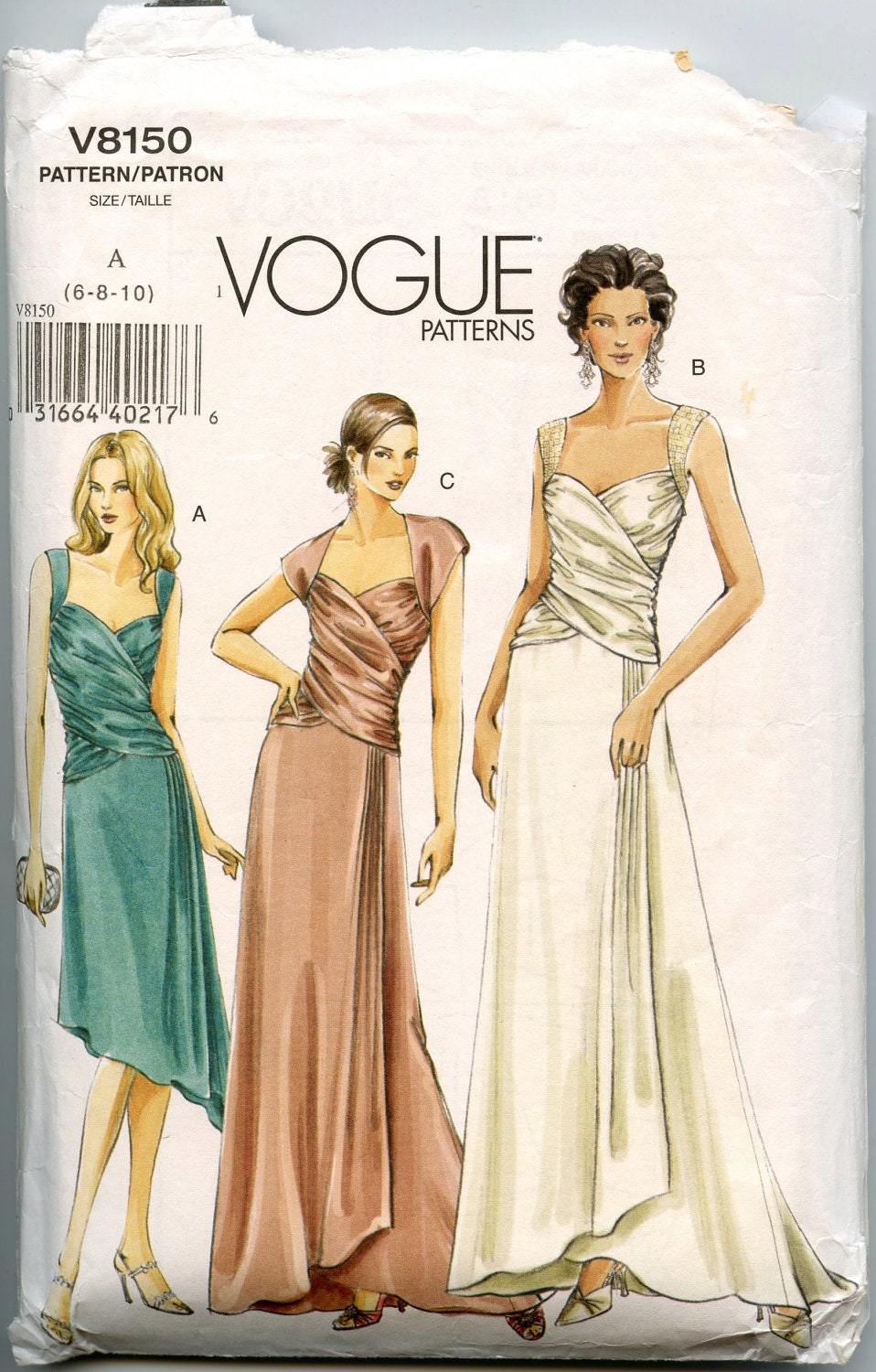 Vogue V8150 Misses Dress Pattern Draped Evening Gown Pattern