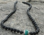 Men's Necklaces - Black Onyx Choker Necklace for Men with Turquoise Tibetan Accent