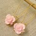 Pink rose nude soft summer golden filigree flower shabby chic resin romantic vintage earrings wedding bridesmaids gift