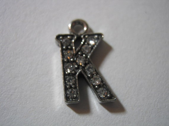 Silver Tone Clear Rhinestone Letter K 1 letter by 2MoonswithCharm