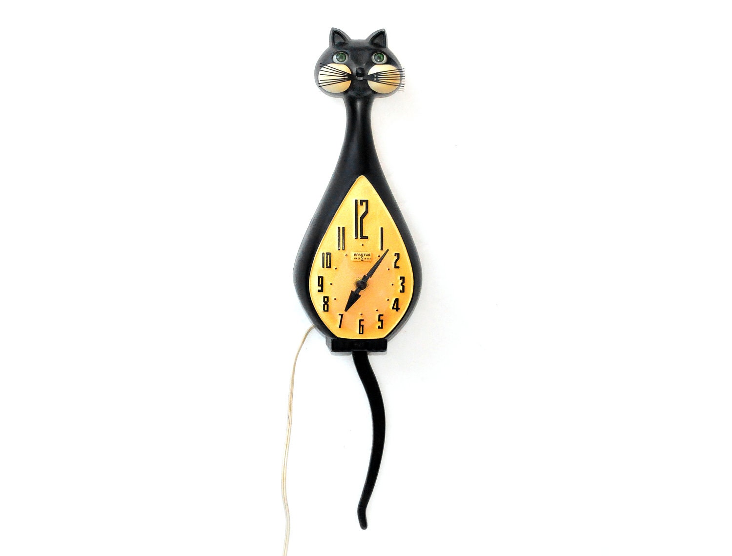 RESERVED for SARAH Vintage Spartus Cat Clock mid century