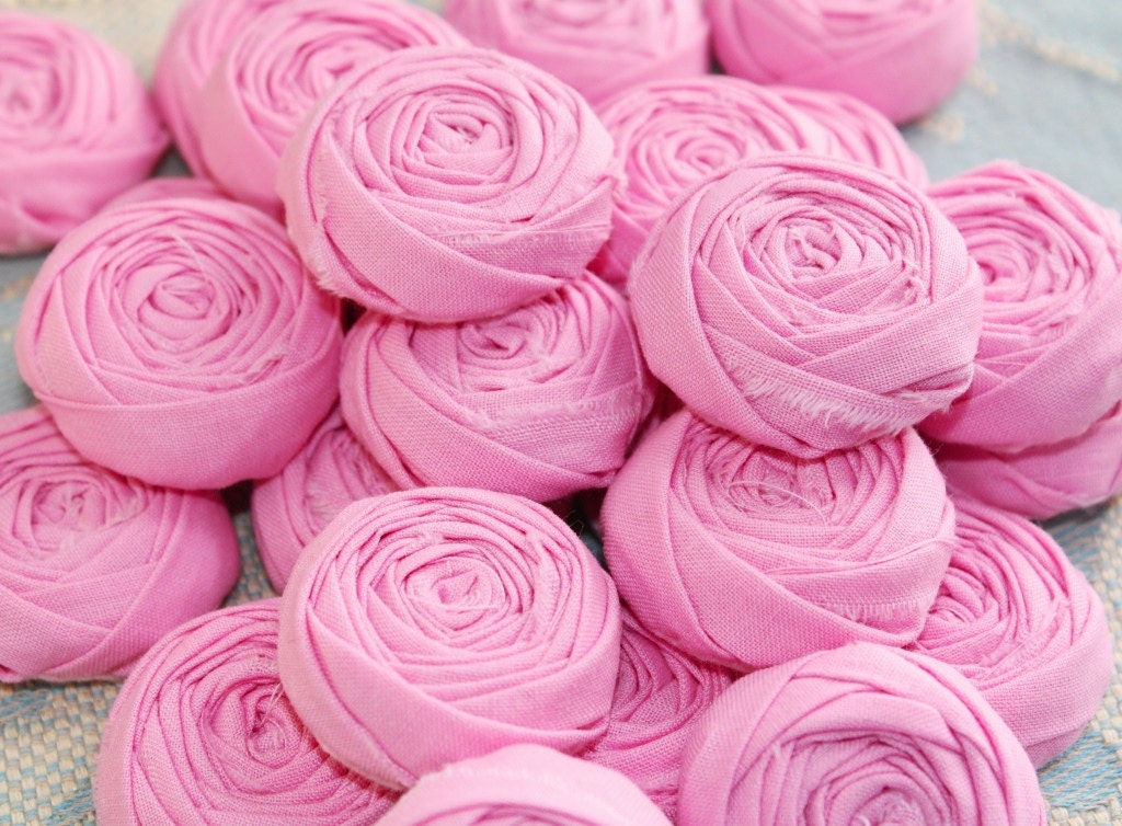 5 Pink Fabric Flower Rosettes Embellishments by WhiteLilyFlowers