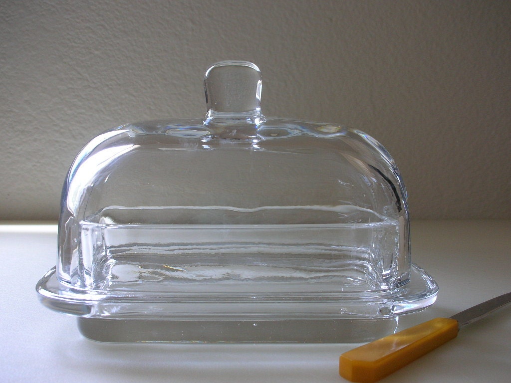 Clear Glass 1 POUND Butter Dish. Covered Dome Lid 2 pc Set
