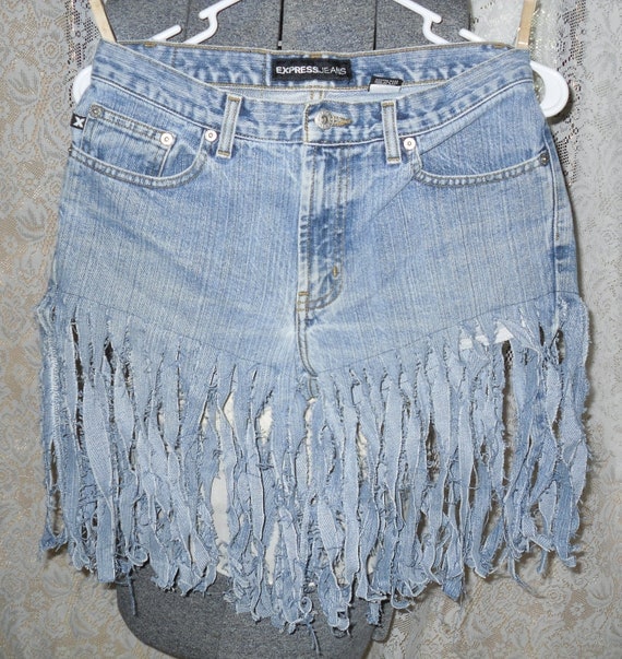 Fringed Up cycled Jeans eco friendly Recycled Jeans shorts sz