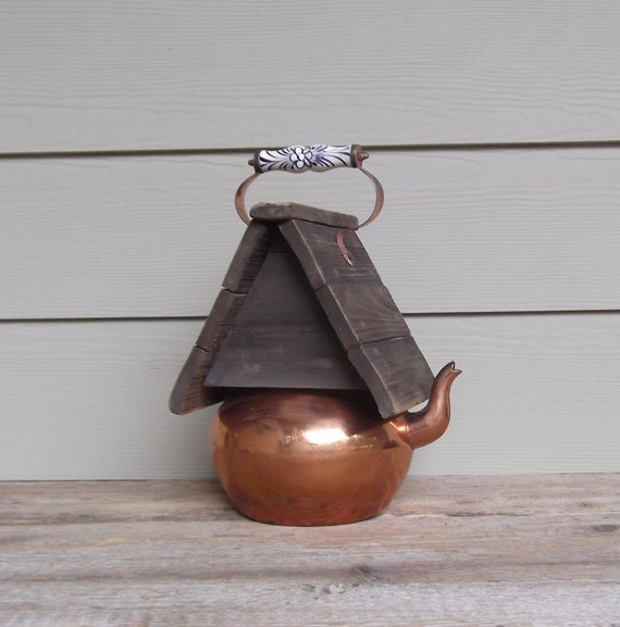 Vintage Copper Tea Kettle Birdhouse Whimsical Birdhouse
