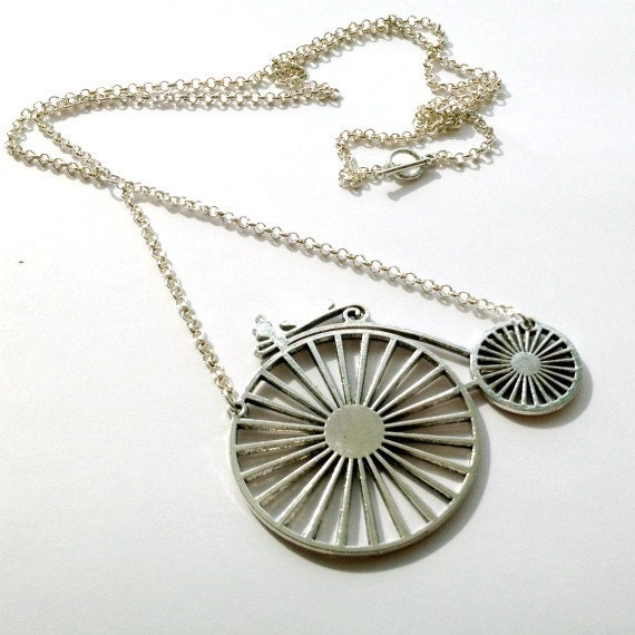 Bicycle Necklace Bike Pendant Long Necklace Silver Charm