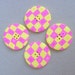 Handmade Buttons, polymer clay, 1 inch, set of 4, pink and yellow Klimt pattern