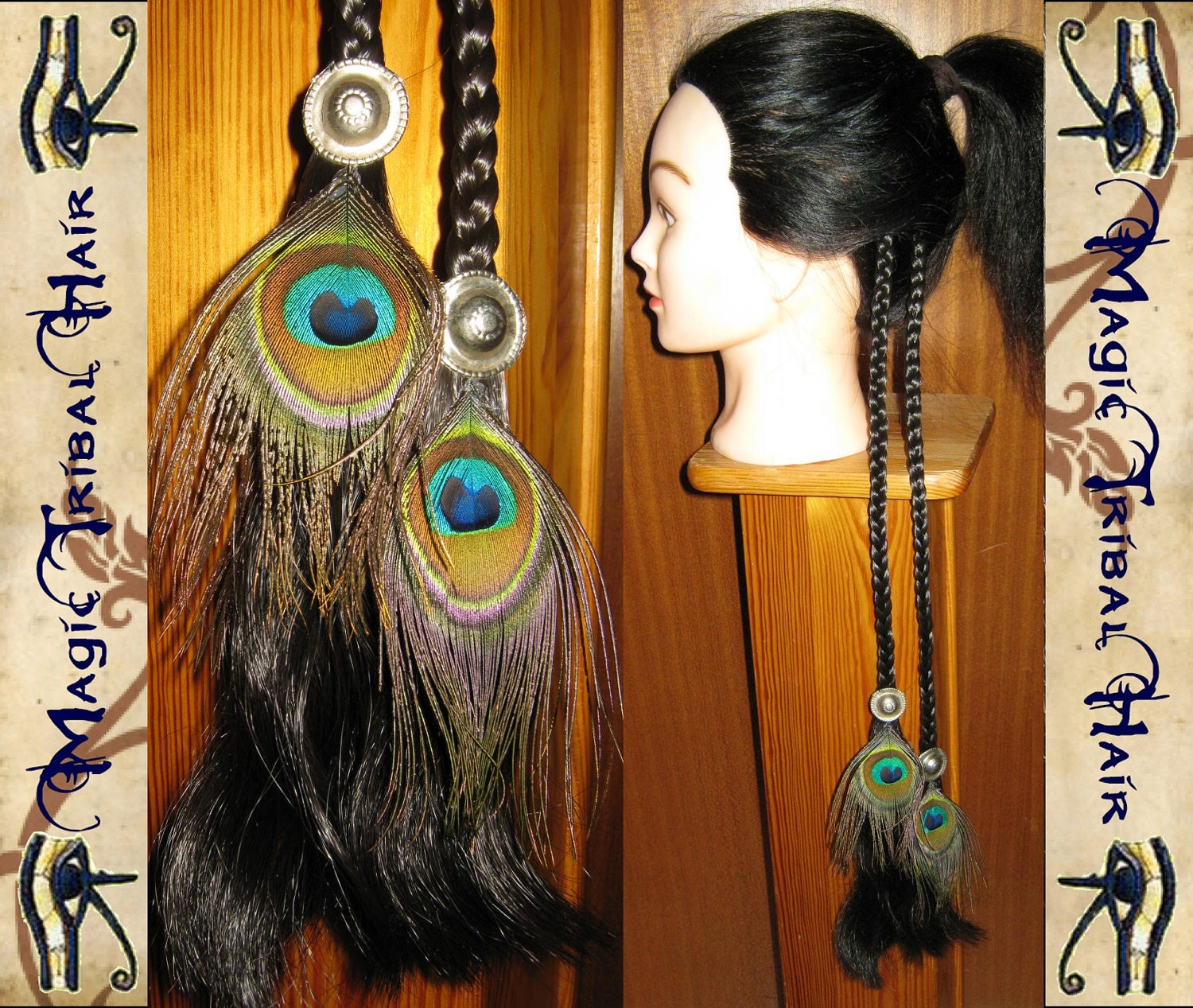 Fantasy Wedding Peacock Tassels Faery Plait Extensions Hair Piece Custom Colour Feather
