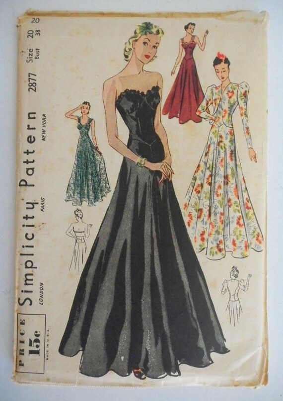 Vintage 1930s Simplicity Pattern  Formal  Gown  Wedding Ball